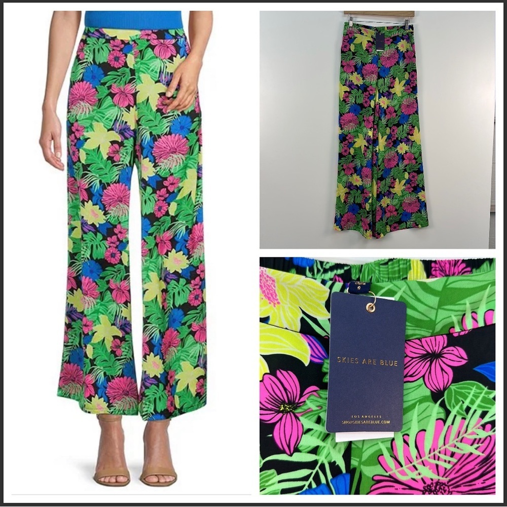 NEW NWT Skies are Blue Bright Floral Palazzo Pants- Size Small